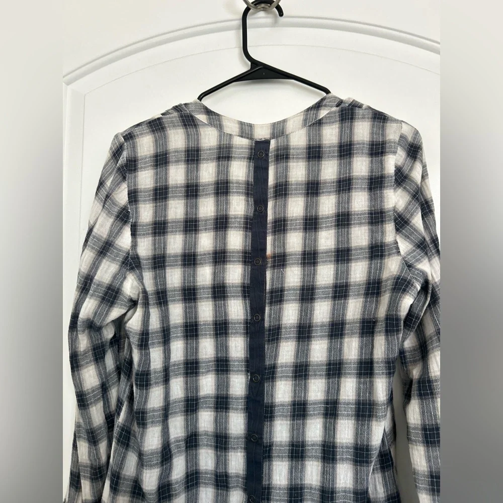 Free People Plaid Babydoll Button-Up Long Sleeve Shirt Size L boho cottagecore - Picture 5 of 11